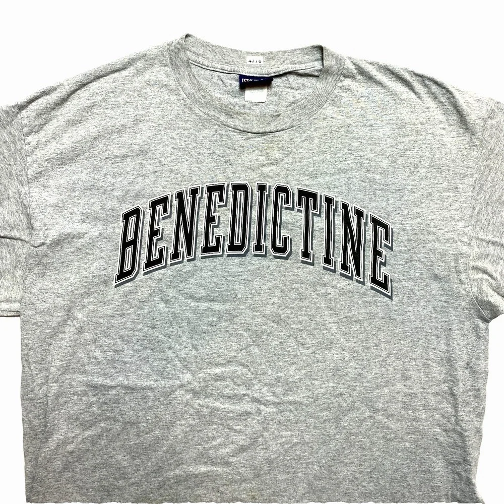 Benedictine T-Shirt Mens Large Gray Short Sleeve Crew Neck